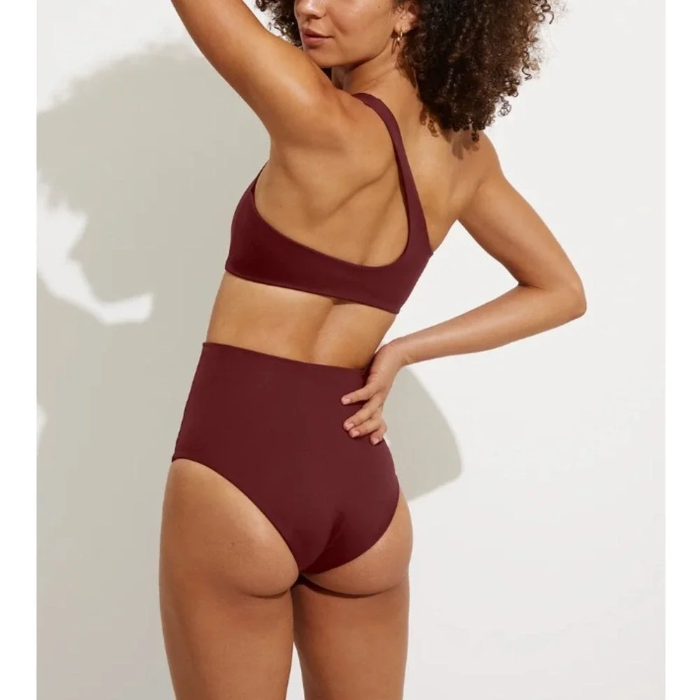 Left On Friday Women's Jam Maroon Offshore One Shoulder Bikini Top Size M NWT